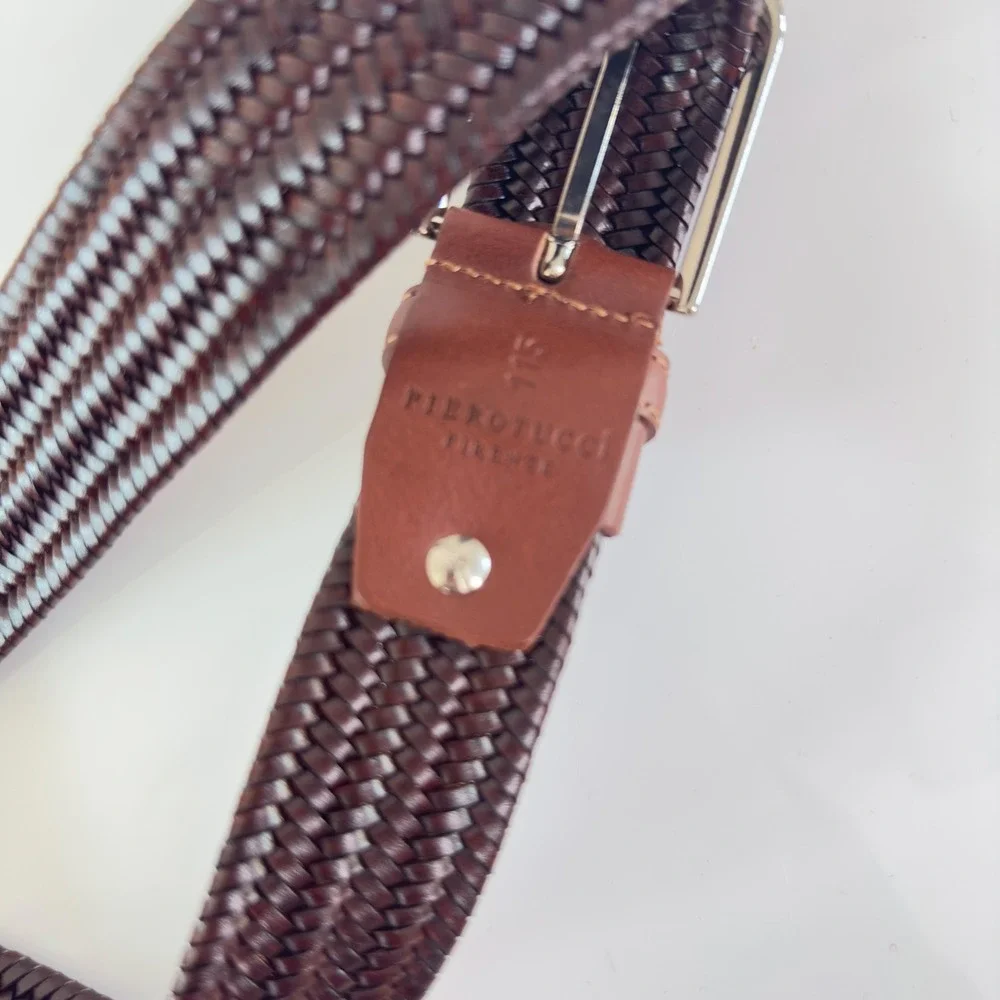 Pierotucci Firenze Woven Belt Dark‎ Brown Leather 115